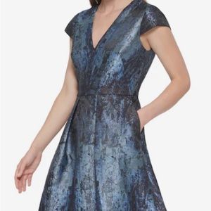 Vince Camuto Jacquard Cap-sleeve Fit-and-flare Dress